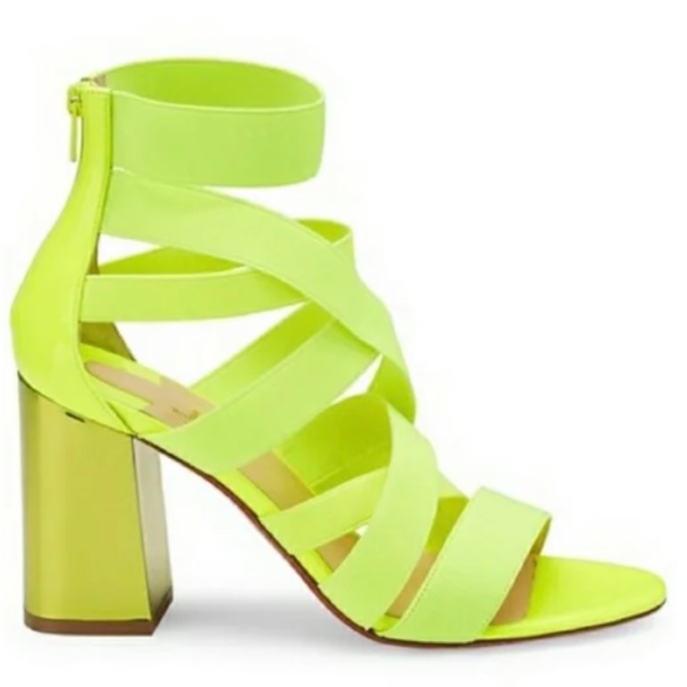 Christian Louboutin Gladiapop Neon Yellow Strappy Block Heels Size 37.5